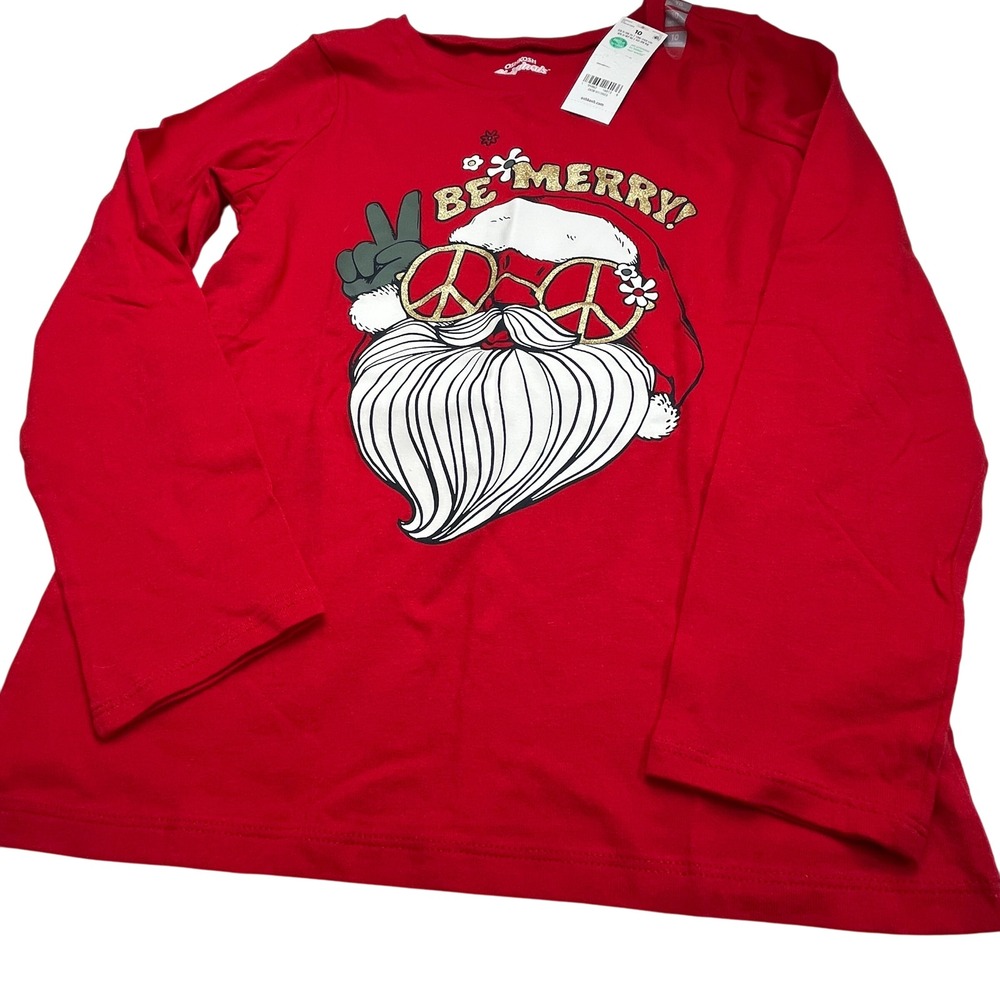 OshKosh Originals Girls Long Sleeve Santa Peace Hippie Christmas Red Shirt 10